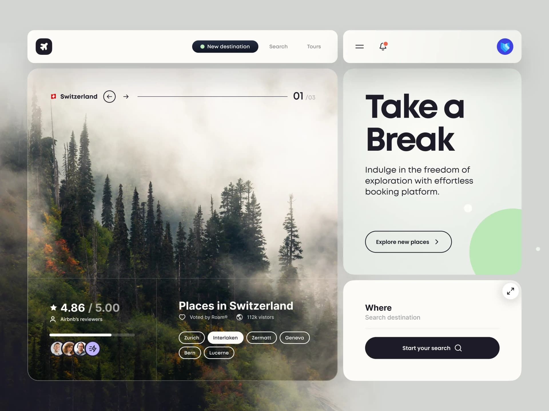 Travel Booking Bento Grid