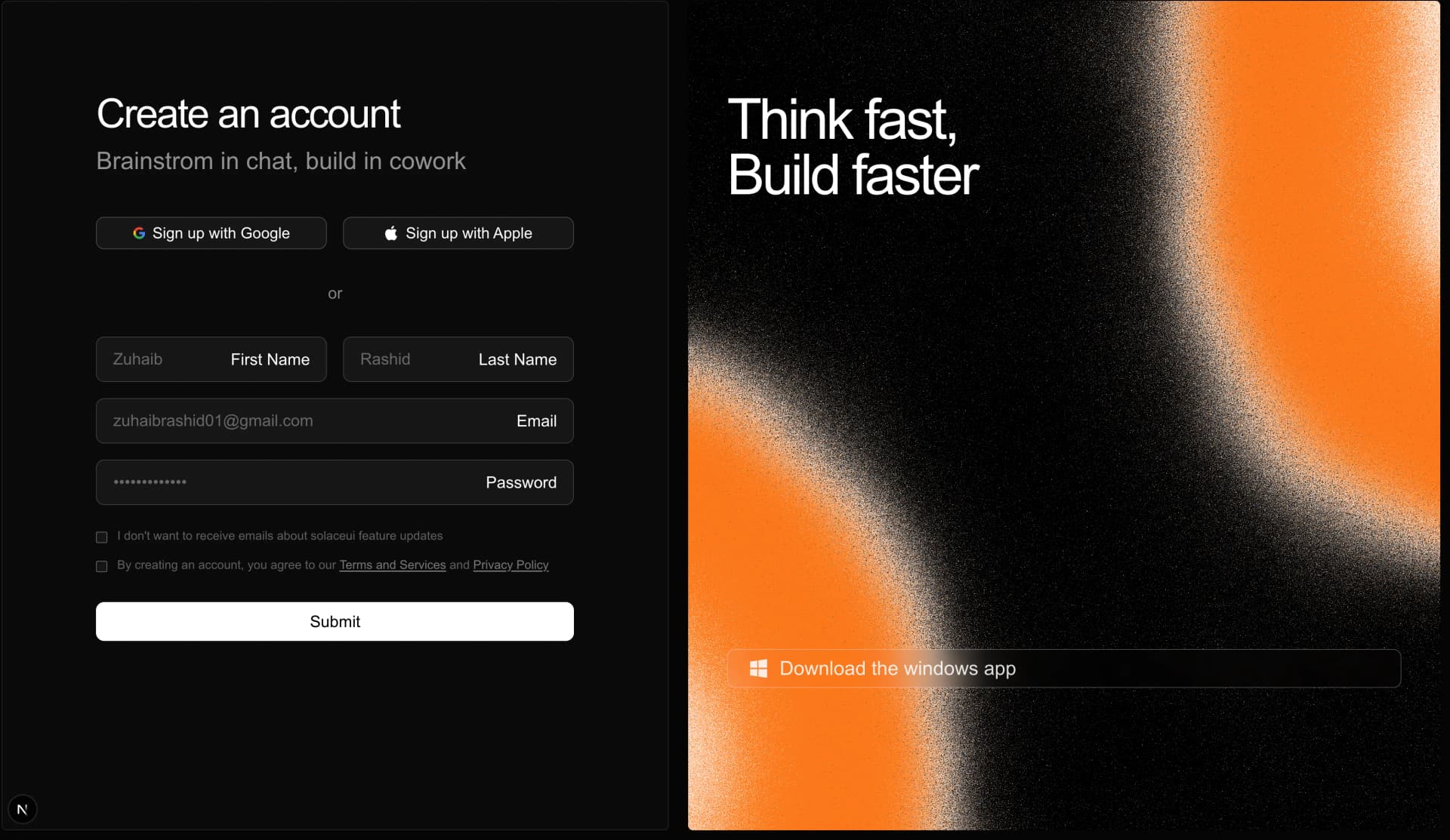 Auth Section Split Portal