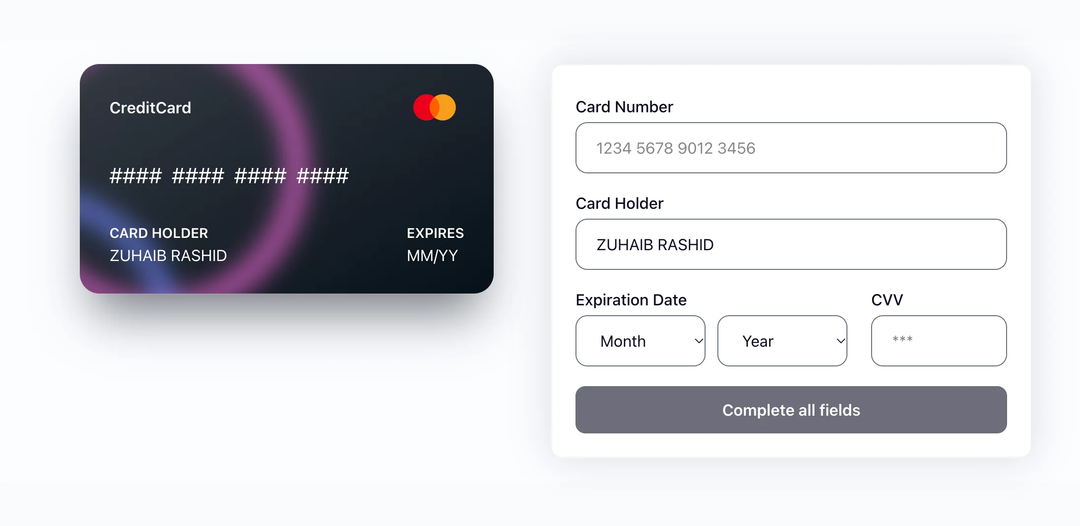 Tactile 3D Credit Card Form